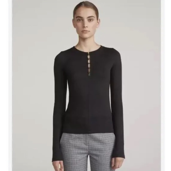 rag & bone Tops - Rag & Bone Bowery Black Long Sleeve Peek A Boo Button Henley XS